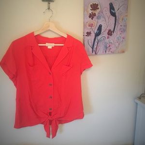 Anthropologie Tie Front Short Sleeve Blouse, Sz 6